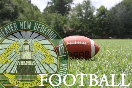 Football Header Image with faded logo in left corner, football in center and white football in words at bottom right.