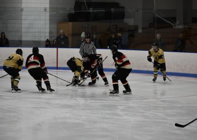 players going for puck