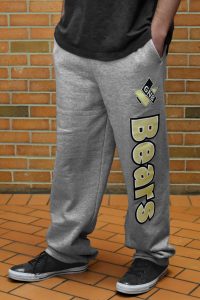 gray sweatpants bears on leg