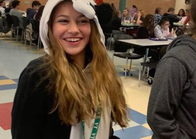 A student dressed up for pajama day