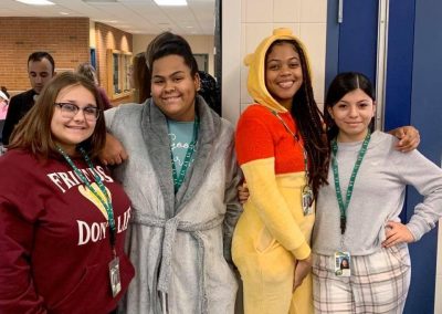 A group of students dressed up for pajama day