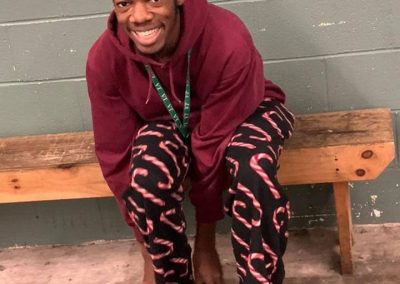 A student dressed up for pajama day