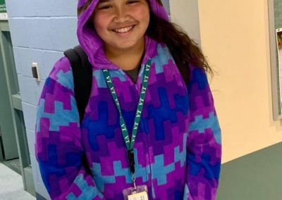 A student dressed up for pajama day