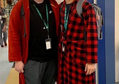 two students dressed up for pajama day