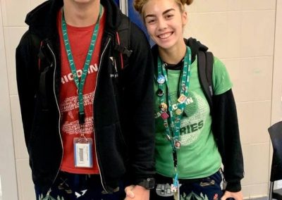 two students dressed up for pajama day