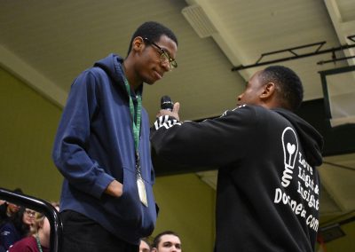 Dr Brown speaks to one student in the audience
