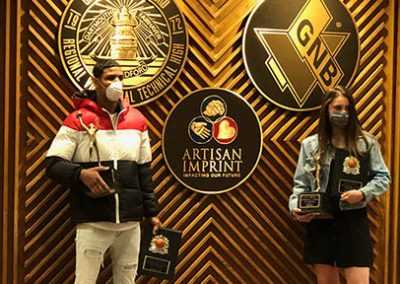 dave cowens award winners with trophy and wearing masks