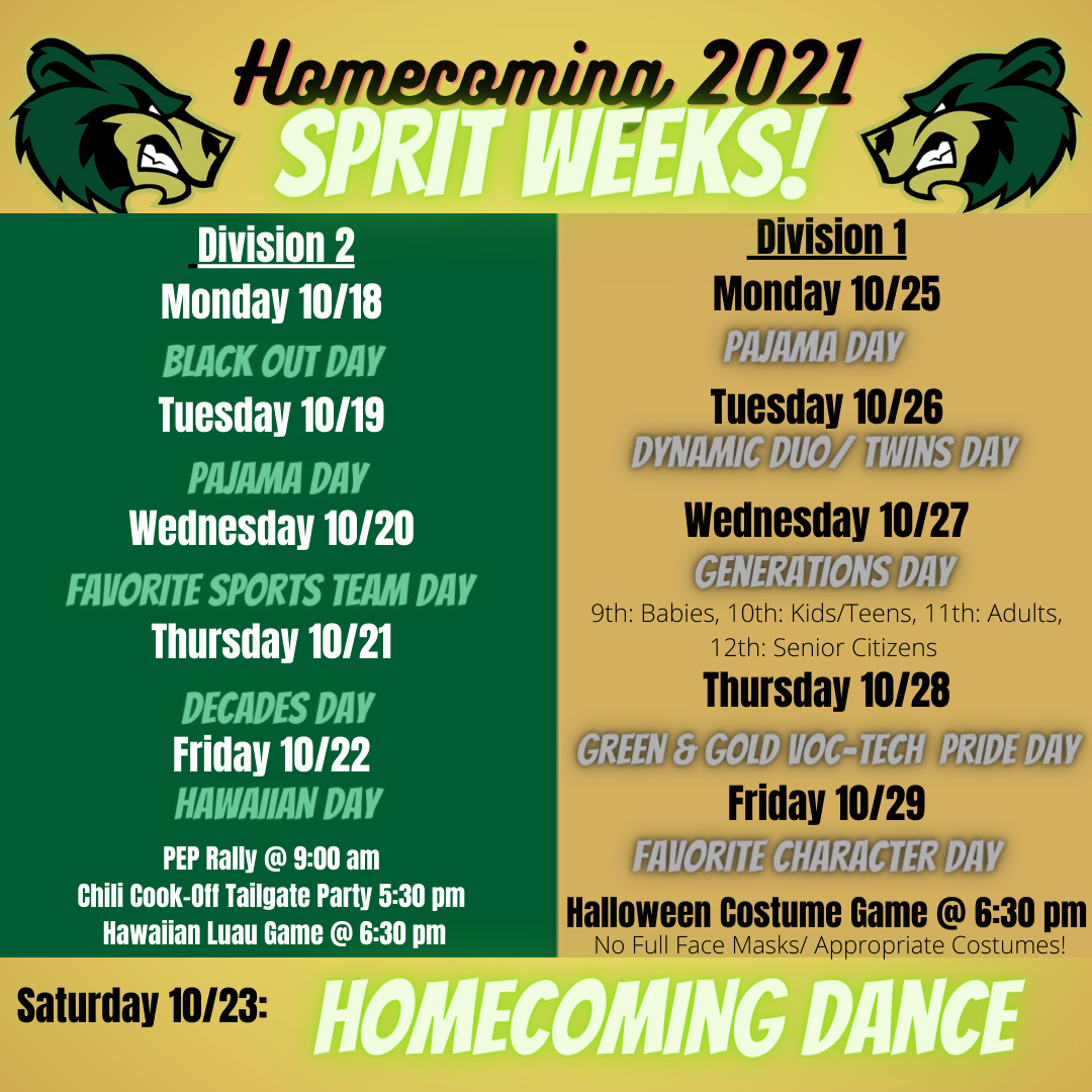 Spirit Week 2021 List. For Readable Version Go to Latest News and Webpage of it.