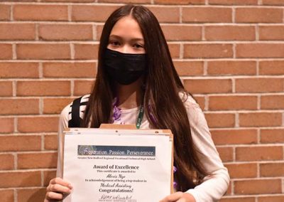 Student Taking Photo with Award 36
