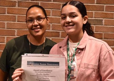 Two Students Taking Photo with Award