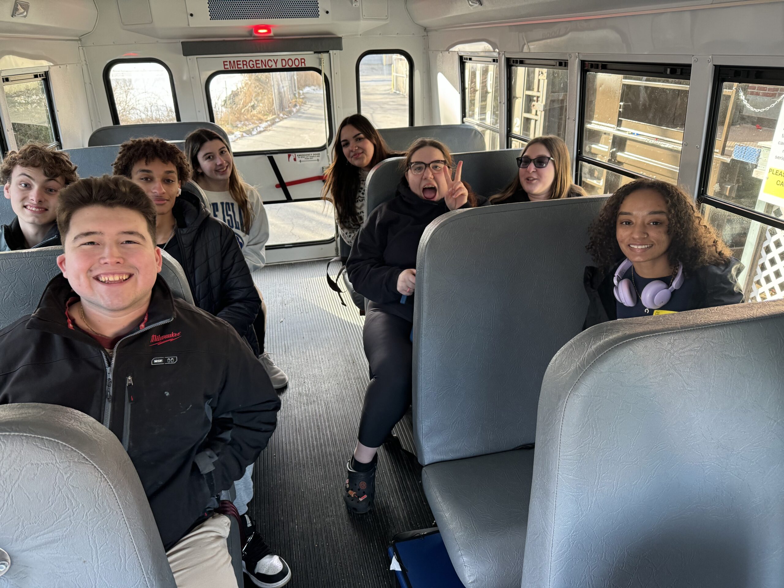 Group of BPA students on a bus
