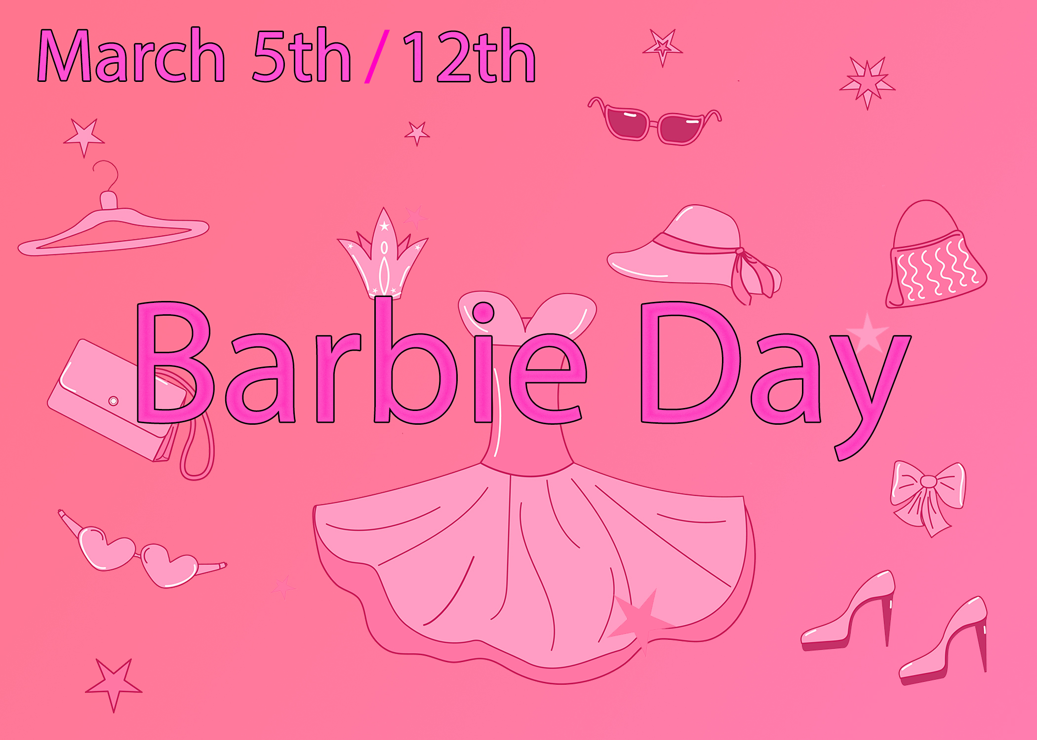 pink themed image with text saying Barbie Day