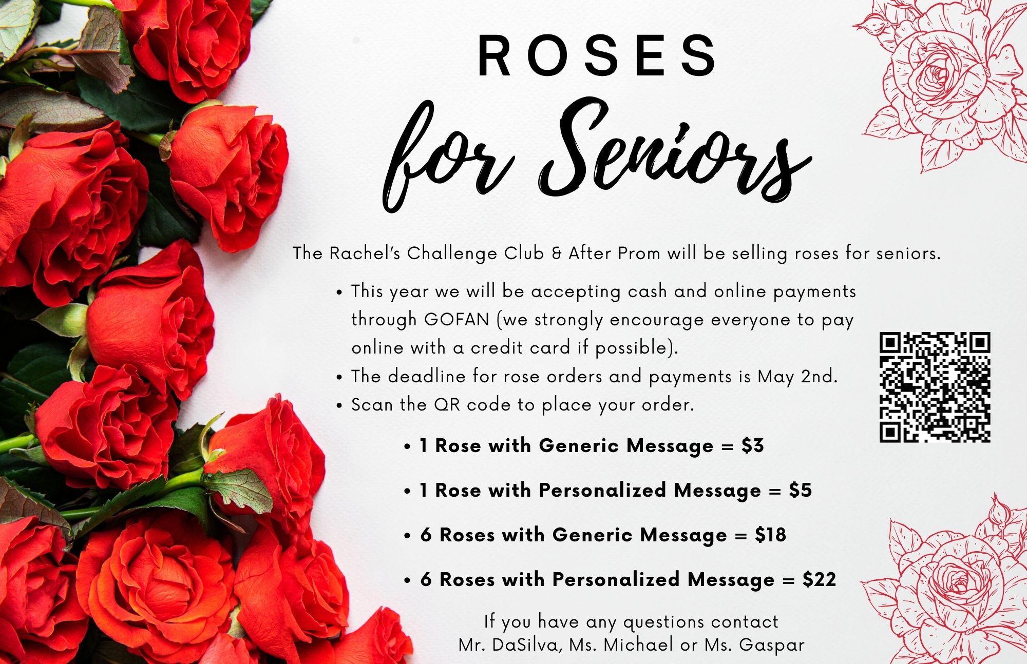 Roses for Seniors White image with roses over detailing roses for seniors event