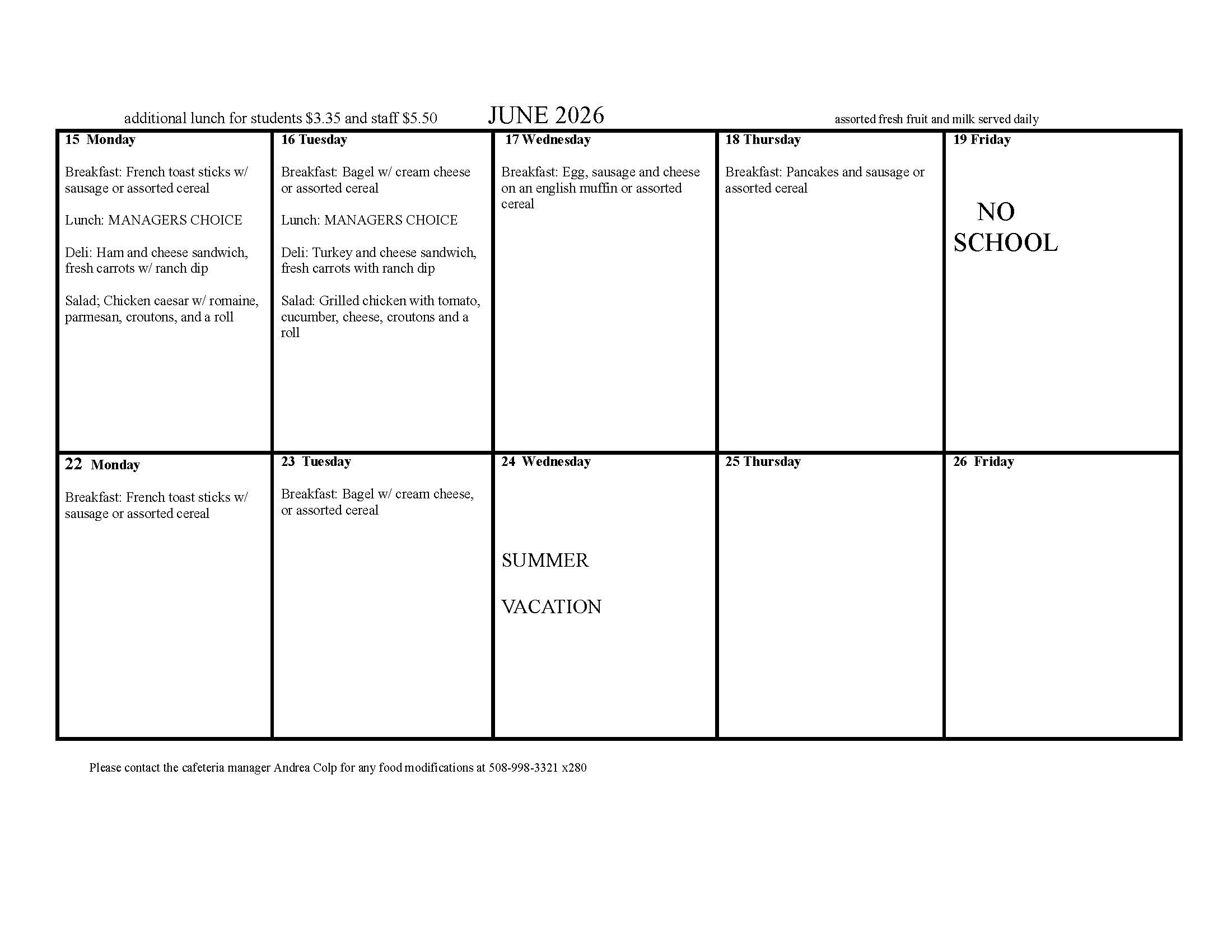 juneMenuII Student lunch from June 6 - June 17, please click on pdf for readable version